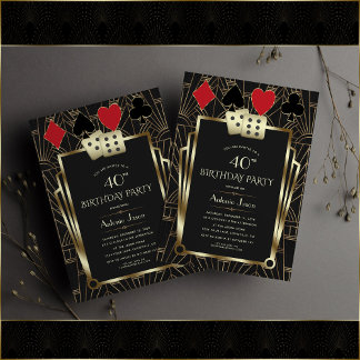 Glam Casino Great Gatsby 40th Poker Birthday Invitation