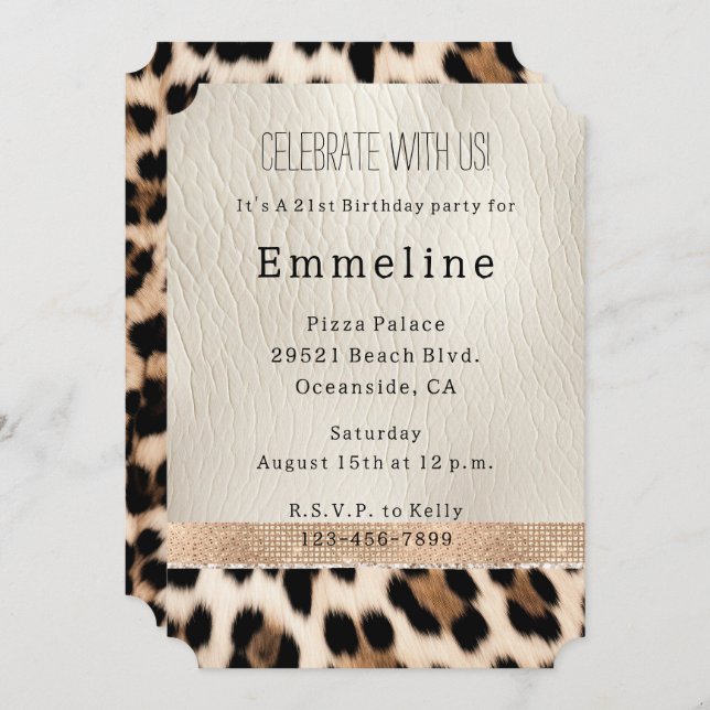 Glam Champagne Cream Leopard Invitation (Front/Back)