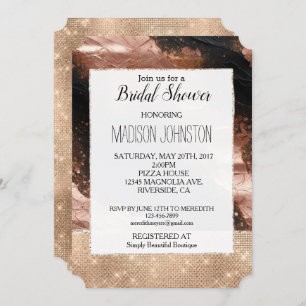 Glam Champagne Glitz Rose Gold Black Invitation