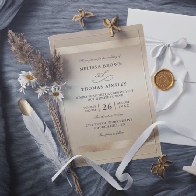 Glam Champagne Gold Glamour Luxury QR Code Wedding Invitation (Creator Uploaded)