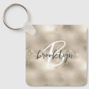 Glam Champagne Gold Glitter Sparkle Monogram  Key Ring