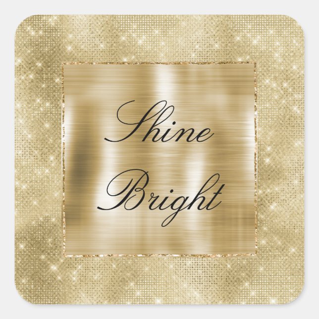 Glam Champagne Gold Glitzy Sparkle Square Sticker (Front)
