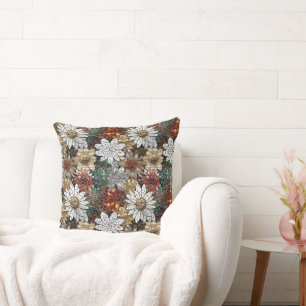 Glam Champagne Gold Red White Flowers Cushion