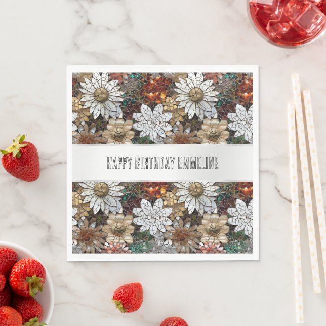 Glam Champagne Gold Red White Flowers Napkin (Insitu)