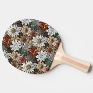 Glam Champagne Gold Red White Flowers Ping Pong Paddle