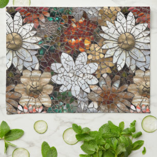 Glam Champagne Gold Red White Flowers Tea Towel