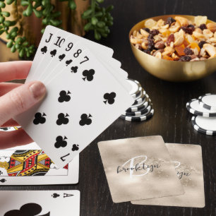 Glam Champagne Gold Trendy Script Monogram Playing Cards