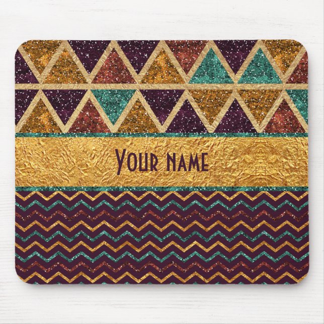 Glam Chevrons Triangles Faux Gold Foil Glitter Mouse Pad (Front)