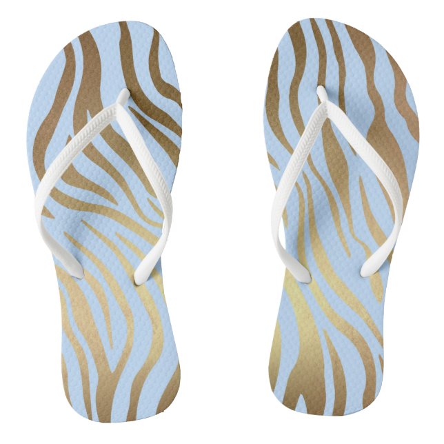 Glam Chic Blue Gold Tiger Zebra Skin Jandals (Footbed)
