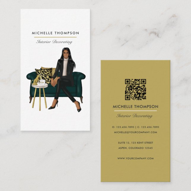 Glam Chic Coffee Boss QR Code Business Card (Front/Back)