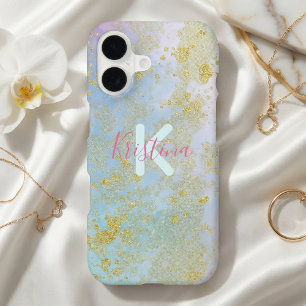 Glam Chic Gold Glitter Abstract Pastel Watercolor