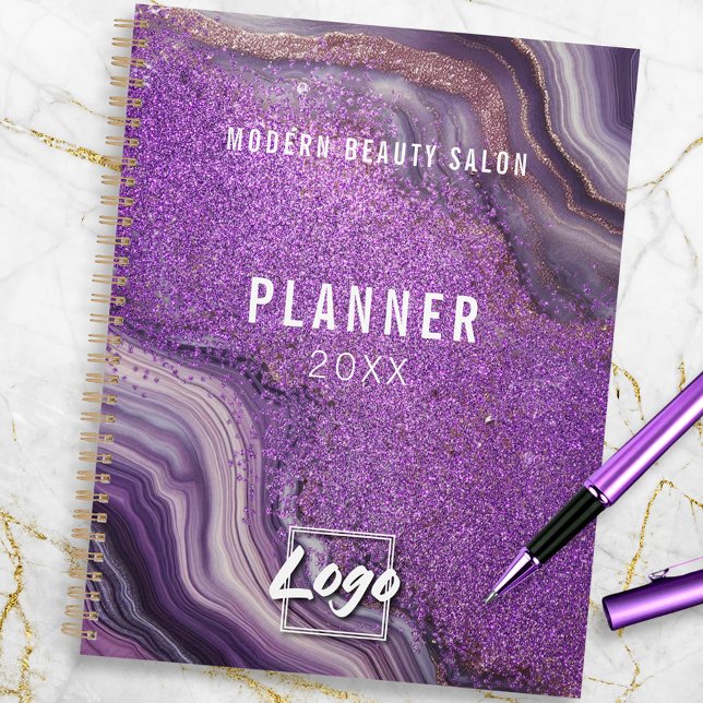 Glam Chic Purple Glitter Agate Marble Yearly Planner (Creator Uploaded)