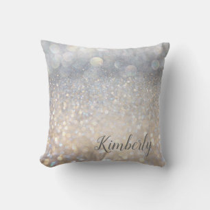 Glam Chic Silver Girl Sparkle Glitter Monogrammed  Cushion