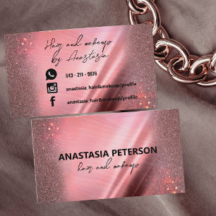 Glam Chic Sparkly Pink Metallic Rose Gold Glitter Business Card