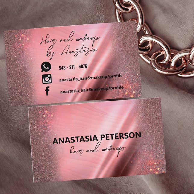 Glam Chic Sparkly Pink Metallic Rose Gold Glitter  Business Card (Creator Uploaded)