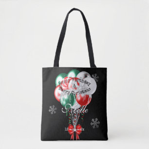 Glam Christmas Birthday Balloons and Snowflakes Tote Bag