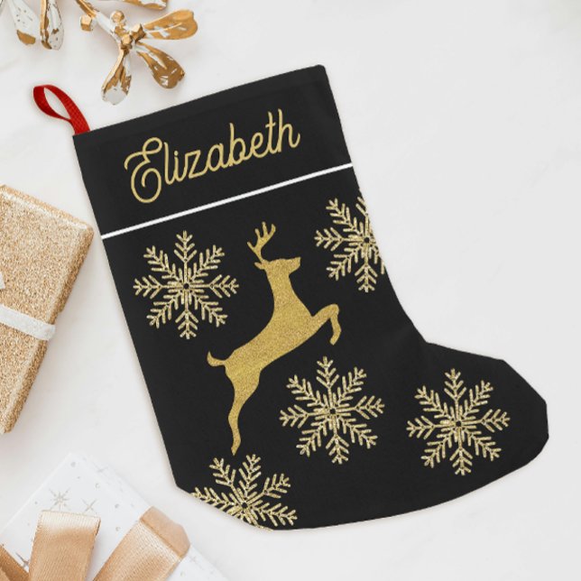 Glam Christmas Glittery Black And Gold Snowflakes Small Christmas Stocking (Creator Uploaded)