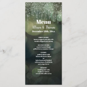 Glam Classy White Fairy Light Green Wedding Menu