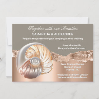 Glam Coastal Shell Beach Wedding Invitation