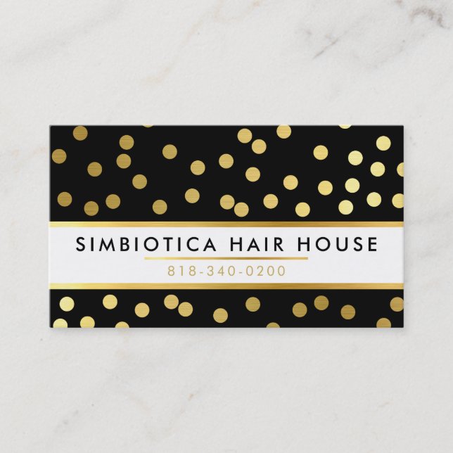 GLAM CONFETTI modern cute dot pattern gold black Business Card (Front)
