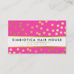 GLAM CONFETTI modern dot pattern gold hot pink Business Card