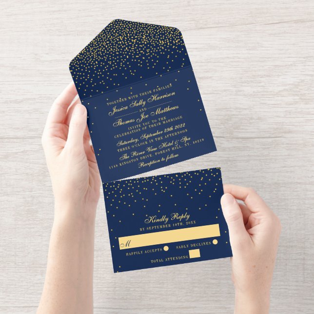 Glam Confetti Wedding Real Foil Pressed All In One Invitation (Tearaway)