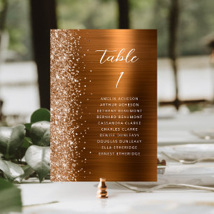 Glam Copper Metallic Glitter Script Wedding Table Number