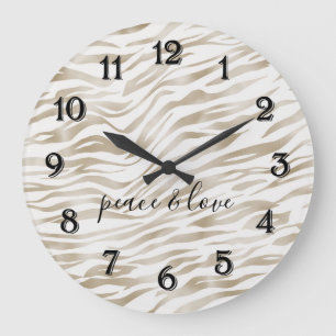 Glam Cream White Zebra Print Large Clock