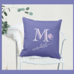 Glam Custom Monogram Name Rose Cushion<br><div class="desc">This is a lovely elegant Blue, with violet red undertones s colour of the year for 2022), with a unique custom Monogram with your first name -- and -- the pink rose. It creates a soft and feminine look that will be appropriate for wherever the two of you shall go....</div>