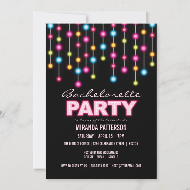 Glam Dance Lights Bachelorette Party Invitation (Front)