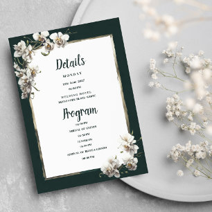 Glam dark green gold white orchid Details Program Invitation