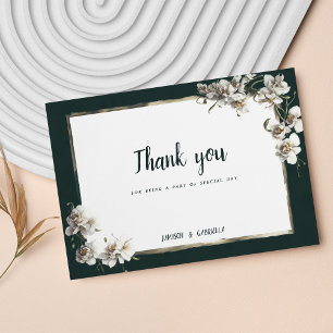 Glam dark green gold white orchid flower Thank You Invitation
