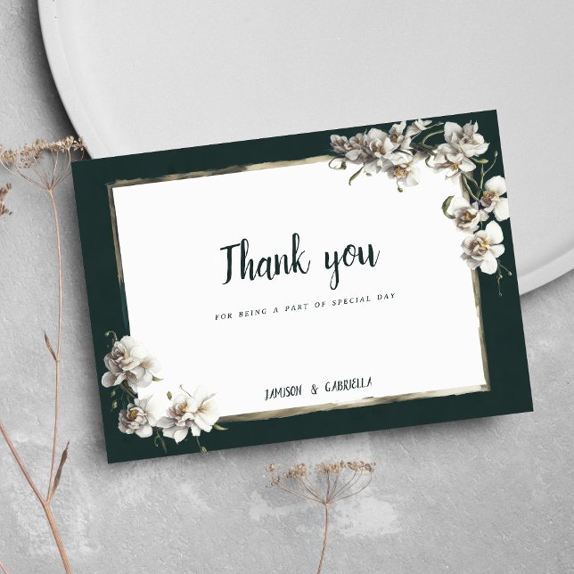 Glam dark green gold white orchid flower Thank You Invitation (Glam dark green gold white orchid flower Thank You )