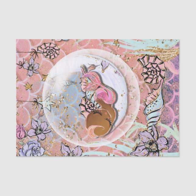 Glam Dark Mermaid Girls Baby Shower Birthday Party Tissue Paper (Front)