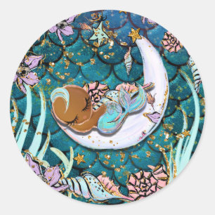 Glam Dark Mermaid Gold Glitter Boys Baby Shower Classic Round Sticker