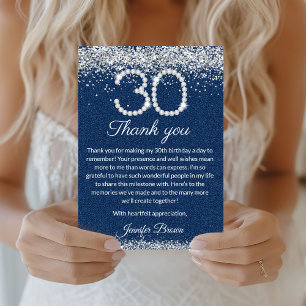 Glam Denim & Diamonds 30th Birthday Thank you Card