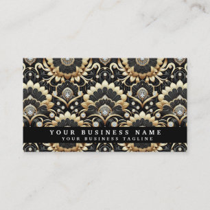 Glam Diamond Black & Gold Art Deco Business Cards