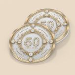 Glam Diamond & Gold Frame 50th Wedding Anniversary Round Paper Coaster<br><div class="desc">Glam sparkling white diamond set in gold swirly frame,  50th wedding anniversary commemorative wall clock.
Customisable text in changeable gold font colour.
Images of diamonds and gold was created with text to image generator.</div>
