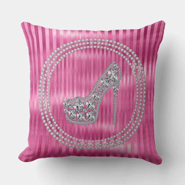 Glam Diamond Stiletto Shoe On Hot Pink Cushion (Front)