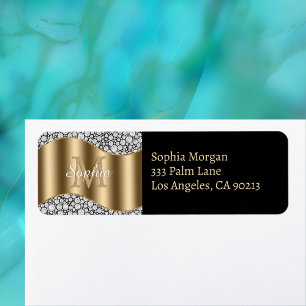 Glam Diamonds, Gold Monogram, Name & Address 