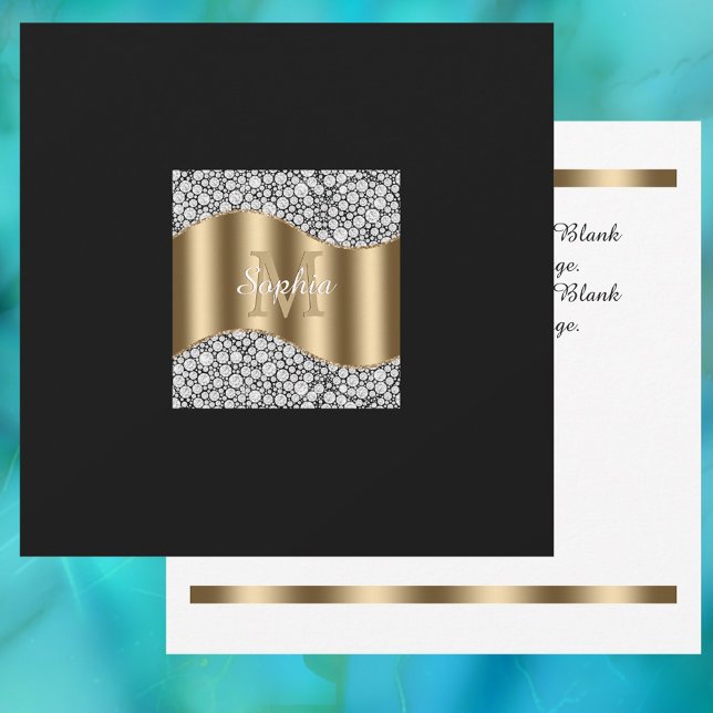 Glam Diamonds, Gold Monogram, Name, Message  Invitation (Creator Uploaded)