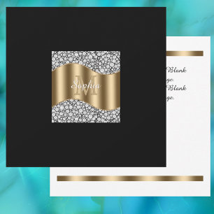 Glam Diamonds, Gold Monogram, Name, Message Thank You Card