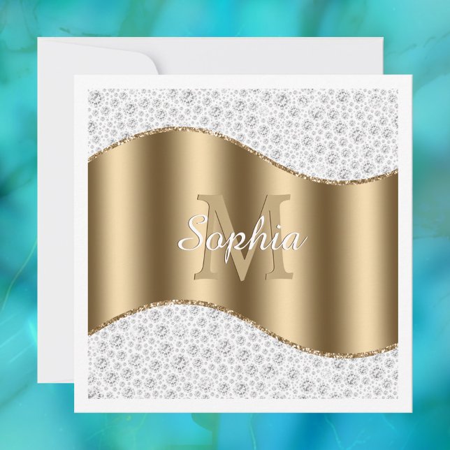 Glam Diamonds, Gold Monogram, Script Name Invitation (Creator Uploaded)