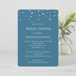 Glam Diamonds Jewel Blue Bridal Shower Invitation