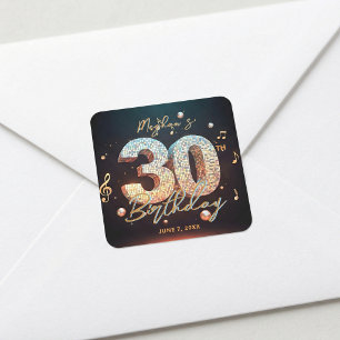 Glam Disco Ball Music Theme 30th Birthday Party Square Sticker