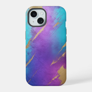 Glam Distressed Purple Turquoise Gold iPhone 15 Case