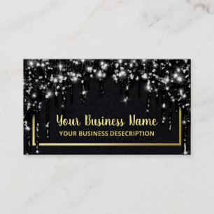 Glam Dripping Black Glitter Gold Social Media Business Card