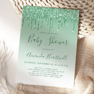 Glam Dripping Glitter Green Baby Shower Invitation