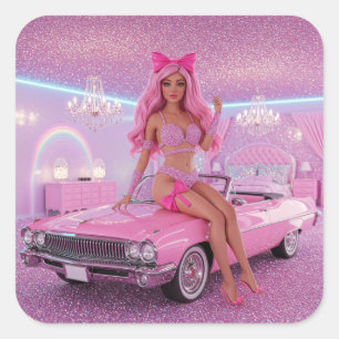 Glam Drive-In Diva Sparkle Car Square Sticker