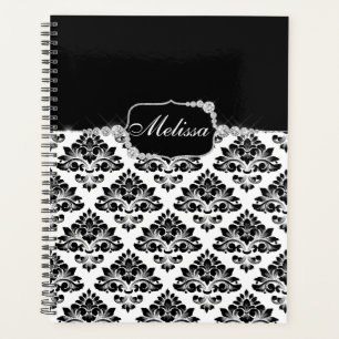 Glam Elegant Black White Damask Diamonds Bath Mat Planner